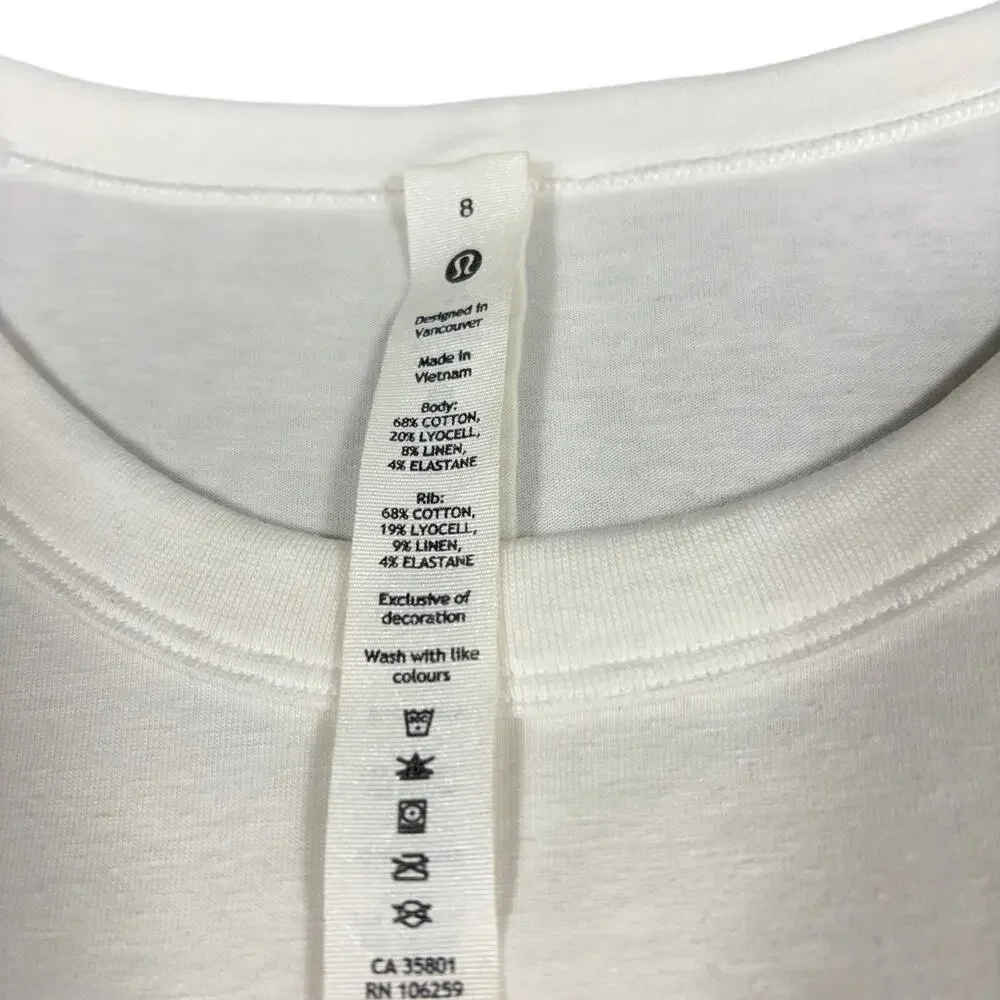 lululemon White Cates LS Long Sleeve T-Shirt Size 8 Cotton Lyocell Linen Blend - Picture 6 of 9